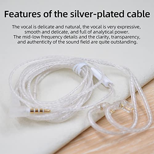 KZ ZSN in-Ear Headphones Cable, Silver Plated Earphone/Earbuds Detachable Replacement Cord with 0.75mm Pins (Without Microphone)