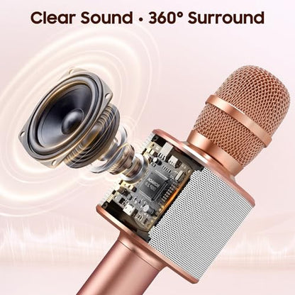BONAOK Wireless Bluetooth Karaoke Microphone,3-in-1 Portable Handheld Karaoke Mic Speaker Machine Home Party Birthday for All Smartphones PC(Q37 Rose Gold) - color: Rose Gold
