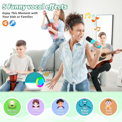 Mini Karaoke Machine Speaker for Kids Adults, Portable Bluetooth Microphone Song Toys with LED Light, Best Chritmas Birthday Festival Gift for 3 4 5 6 7 8+ Year Old Girls Boys (Green-2MIC) - color: Green-2Mic