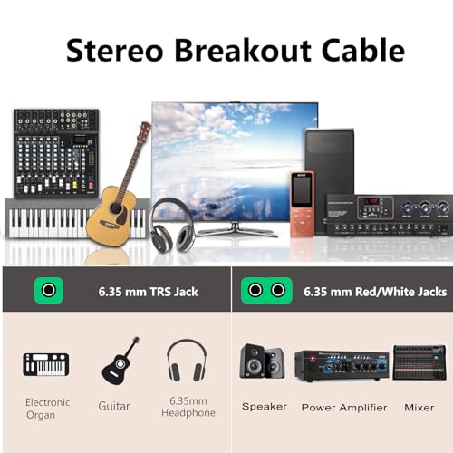 TRS to Dual TS Breakout Cable - 1/4" Female Stereo to Dual 6.35mm TS Male Adapter & 6.35mm Female to 2 x 1/4" Mono Y Splitter - 1 ft - color: Black 1/4" TRS Female to Dual 1/4" TS Male 1 Foot