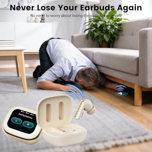 Wireless Earbuds with Smart Touch Screen Bluetooth in-Ear Headphones ANC Noise Cancelling Clear Calls 60H Playtime IPX5 Waterproof Earbuds for Sports Gym Work Travel - color: Beige