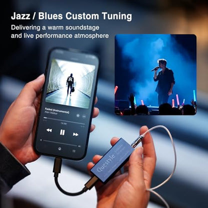 Questyle M15i Blues Blue Headphone Amplifier Portable USB C DAC Amps | [MFi Certified] Jazz / Blues Custom Tuning with 4.4mm/3.5mm Outputs PCM 768kHz/DSD512 Hi-res Lossless Adapter for Phones/PC