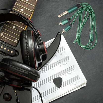 Guitar Instrument Cable 6.35mm to Dual RCA Male 1m Green Audio Patch Cord for Electric Guitar Pedals and Bass Amp Connection