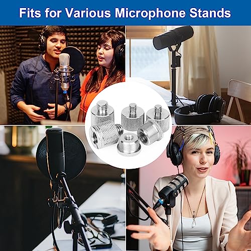 Mic Stand Adapter Set,8 Pcs Mic Thread Adapters-5/8 Female to 3/8 Male and 3/8 Female to 5/8 Male,5/8 Female to 1/4 Male and 1/4 Female to 5/8 Male-Screw Adapter for Microphone Stand Boom Arm-Silver - color: Silver