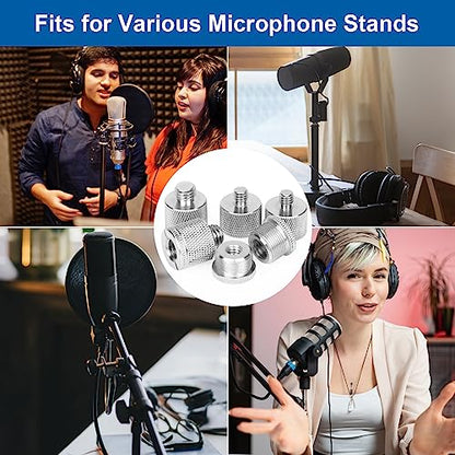Mic Stand Adapter Set,8 Pcs Mic Thread Adapters-5/8 Female to 3/8 Male and 3/8 Female to 5/8 Male,5/8 Female to 1/4 Male and 1/4 Female to 5/8 Male-Screw Adapter for Microphone Stand Boom Arm-Silver - color: Silver