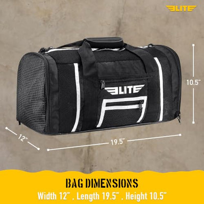 Elite Sports Boxing Gym Duffle Bag for MMA, BJJ, Jiu Jitsu gear,Duffel Athletic Gym Boxing Bag - color: Black