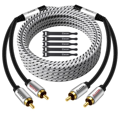Premium RCA Cable 35 Ft (Hi-Fi Sound-16 AWG-Shielded) 2 RCA Male to 2 RCA Male Stereo Audio Cable, Gold Plated-Aluminum Alloy Shell-Pure Copper-Braided RCA Cord for Home Theater Speakers + Ties - size: 35FT
