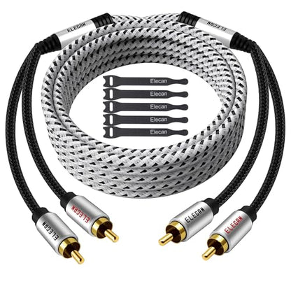 Premium RCA Cable 35 Ft (Hi-Fi Sound-16 AWG-Shielded) 2 RCA Male to 2 RCA Male Stereo Audio Cable, Gold Plated-Aluminum Alloy Shell-Pure Copper-Braided RCA Cord for Home Theater Speakers + Ties - size: 35FT