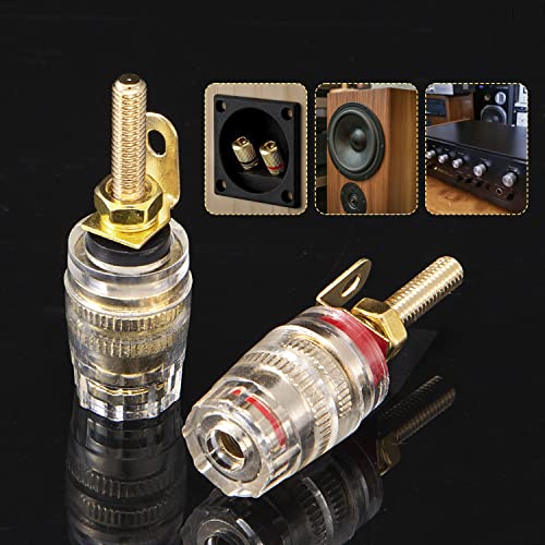 Facmogu 2 Pairs Mini Gold Plated Insulated 5-Way Binding Post Banana Plugs 4mm, 24K Gold Plated Sold Brass Amplifier Speaker Terminal Binding Post Banana Jack - Long - size: Small-Long