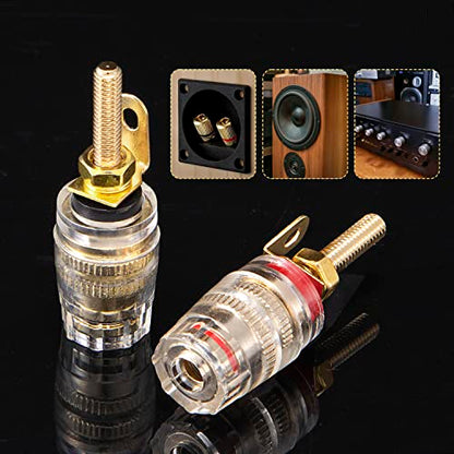 Facmogu 2 Pairs Mini Gold Plated Insulated 5-Way Binding Post Banana Plugs 4mm, 24K Gold Plated Sold Brass Amplifier Speaker Terminal Binding Post Banana Jack - Long - size: Small-Long