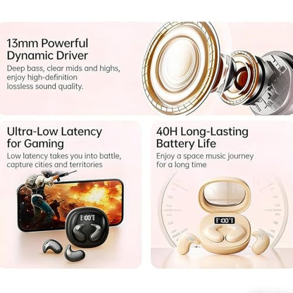 Open Ear Sleep Wireless Earbuds Bluetooth 5.4,13mm Dynamic Driver Low Latency Gaming Headphones,40H Playback LED Digital Charging Case for Side Sleeper Travel Insomnia,3 Colors White - color: White