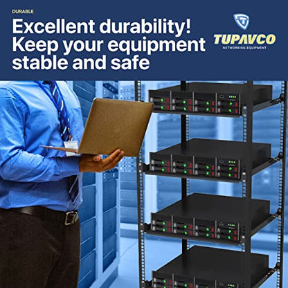 1U Server Rack Shelf - 4 Post Mount Tray (450mm Depth) - Tupavco TP1711 | 17.7" deep rackmount tray for 19in standard rack / network cabinet, vented for maximum airflow