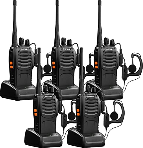 Baofeng Walkie Talkies bf-888s Professional Two-Way Radios Rechargeable Interphone Long Range UHF Communicator for Adults Handheld 5 Pack Walky Talky Set with Earpiece,Li-ion Battery and Charger - color: Black-5Pcs