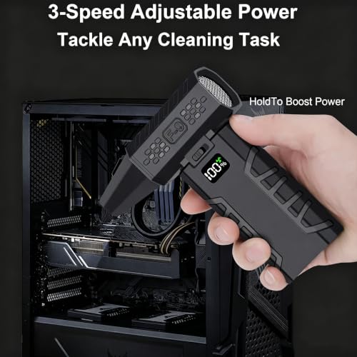 Compressed Air Duster, 130000 RPM Cordless Electric Blower | Variable Speed Rechargeable Keyboard Cleaner with Multi-Nozzle Kit for Home, Studio or Car Interior Dust Removal
