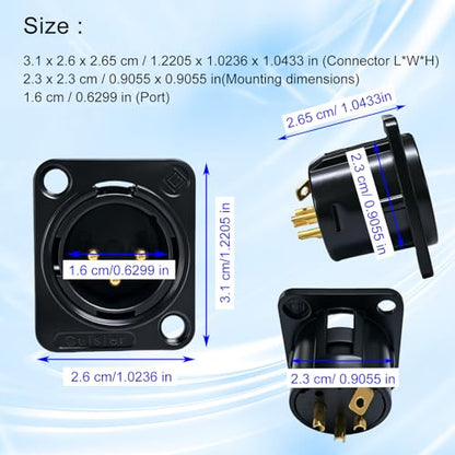 RIVIERA XLR Panel Mount Chassis 3pin Male & Female Nickel Plated Metal Housing and 24K Gold-Plated Contacts (5 Male Black) - color: Black, size: Male
