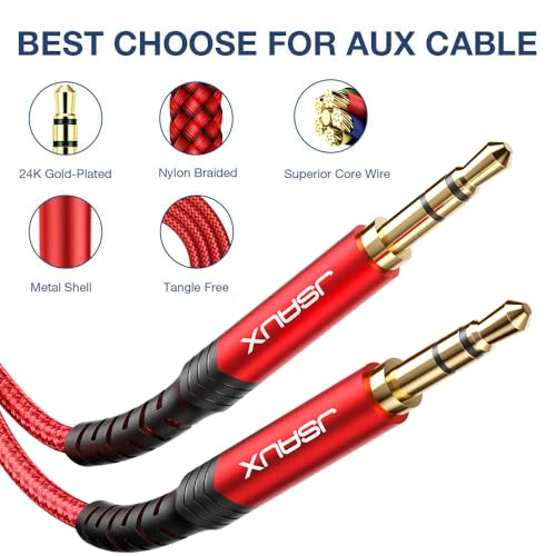 JSAUX 2 Pack AUX Cable, [4ft/1.2m- Copper Shell, Hi-Fi Sound] 3.5mm TRS Auxiliary Audio Cable Nylon Braided Aux Cord Compatible with Car/Home Stereos,Speaker,Headphones,Sony,Echo Dot,Beats - Red - size: 4ft