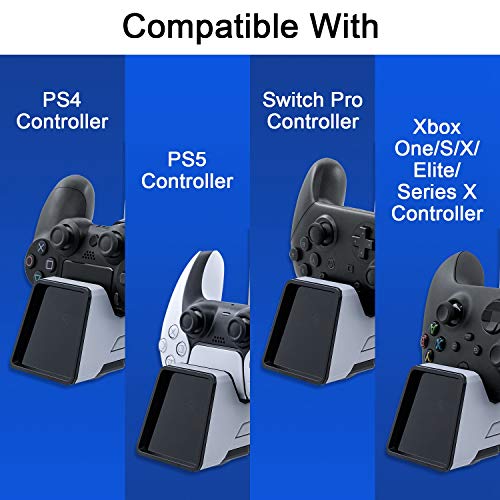 Mcbazel Dual Charging Station with Headset Holder for PS5, Fast Charging Dock with LED Indicator for PS5/ PS4/ Switch Pro/Switch2/ Xbox One/Xbox One Slim/Xbox Elite/Xbox Series X&S Controllers