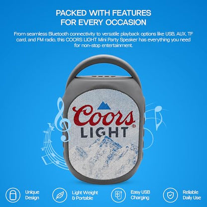 Gabba Goods Coors Lite Bluetooth Speaker, Portable Wireless Sound System, Dual 5W Drivers, Bluetooth 5.3, 50mm High-Fidelity Audio, AUX, USB, MicroSD, FM Radio, Built-in Mic & USB-C (Gray, Curved) - color: Gray