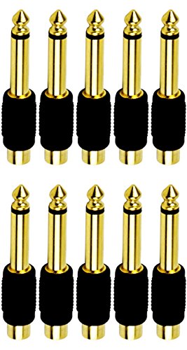 CESS 6.35mm TS Male to RCA Female Audio Adapter, 10 Pack
