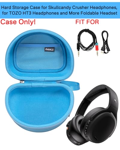 RAIACE Hard Storage Case Compatible with Skullcandy Crusher Over-Ear Headphones, for TOZO HT3 Headphones and More Foldable Headset, Travel Carrying Bag. (Case Only) (Blue) - color: Blue