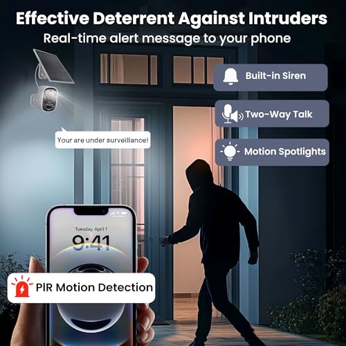 HITELLARCAM 2026 Upgraded 2K Security Cameras Wireless Outdoor with Solar Panels, Free Cloud Storage, AI Motion Detection Spotlight Siren Alarm Outdoor Camera Wireless, 2-Way Talk, IP66 Waterproof - color: White - 1 Pack Solar Panel Camera