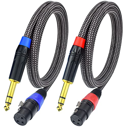 Balanced 1/4" TRS to XLR Female Microphone Cable, 6.6Feet 6.35mm Quarter Inch to 3pin XLR Female Stereo Interconnect Cable, Heavy Duty Nylon Braided, Gold Plated, for Mixer, Speaker -2Pack - size: 6.6Feet, 2Pack