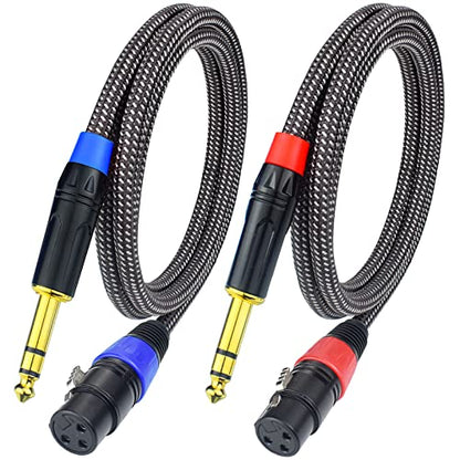Balanced 1/4" TRS to XLR Female Microphone Cable, 6.6Feet 6.35mm Quarter Inch to 3pin XLR Female Stereo Interconnect Cable, Heavy Duty Nylon Braided, Gold Plated, for Mixer, Speaker -2Pack - size: 6.6Feet, 2Pack