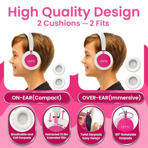 Puro Sound Labs BT2200 Plus Volume Limited Headphones for Kids - Bluetooth, Studio-Grade Audio, Over-Ear & Comfy Design, 20-Hour Battery Life, Easy to Connect Wireless Headphones for Kids, Blue & Pink
