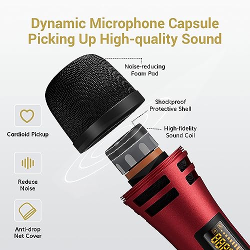 TONOR Wireless Microphones, Dual UHF Karaoke Microphone System, Microfonos Inalambricos with Rechargeable Receiver, Cordless Dynamic Mics Set for Singing, Wedding, Party, 200ft TW320, 2 Mics Black&Red - style: Dual Mic Black Red