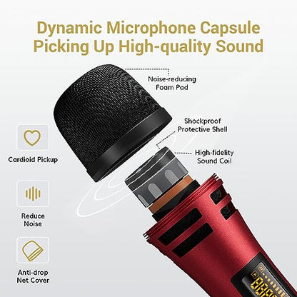 TONOR Wireless Microphones, Dual UHF Karaoke Microphone System, Microfonos Inalambricos with Rechargeable Receiver, Cordless Dynamic Mics Set for Singing, Wedding, Party, 200ft TW320, 2 Mics Black&Red - style: Dual Mic Black Red
