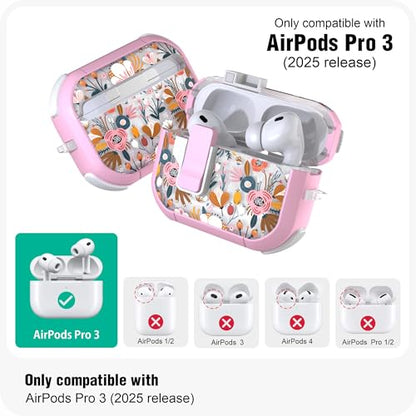 WENEW for AirPods Pro 3 Case (2025) Cover Secure Lock Automatic Snap Switch Clip Cleaner Kit Lanyard Women Stylish Flower Hard Shell Full Body Front LED Visible (Pink Flower, AirPods Pro 3) - color: Pink Flower, size: AirPods Pro 3
