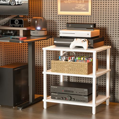 3-Tier AV Media Player Stand, White Stereo Cabinet, Modern Stereo Cabine,Game Console Shelf,Wooden TV Stand,Multifunctional Entertainment Center, Suitable for Home, Conference Room - color: White, size: 3 Tier