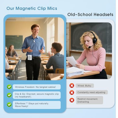 15W Wireless Voice Amplifier for Teachers, Dual Magnetic Lavalier Mics with Noise Reduction, Portable Bluetooth 5.3 PA System for Tour Guide Yoga, 15H Battery Waist-Mount Speaker, 98FT Range (White) - color: White