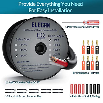 Pro Series 16/2 Outdoor Speaker Wire Cable 50 Ft 16 Gauge AWG with Tool Kits-Direct Burial in Wall CL3 CL2 Rated-PVC Jacket&Film&Cotton for Home Theater,Car Audio Speaker,Stereos-Black - size: 50FT, style: 16AWG