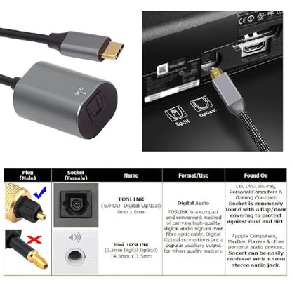 xiwai USB-C Input to SPDIF Toslink Optical Audio Jack Opt Type-C Male to Digital Optical Fiber Optic Sound Interface Female Adapter Wire for Desktop Laptop 20cm - style: Type-C to Toslink Female