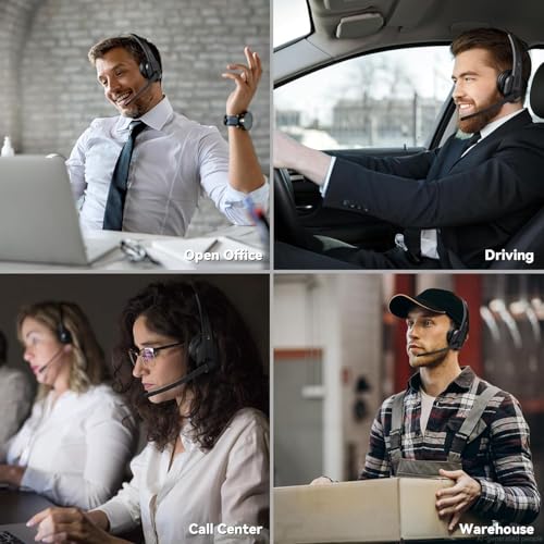 Wireless Headset with Mic for Work, Bluetooth Headset with AI Noise Cancelling Microphone, Wireless Headphones with Mic & Mute Button, USB Dongle for Work from Home/PC/Computer/Call Center/ Teams/Zoom