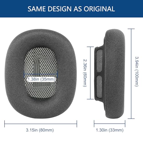 GEVO Upgraded Ear Cushions Replacement Earpads for AirPods Max 1 & 2 Headphones, Mesh Fabric Ear Pads Ear Covers Cups with Memory Foam and Magnet for AirPods Max 1 & 2 (Space Gray) - color: Space Gray