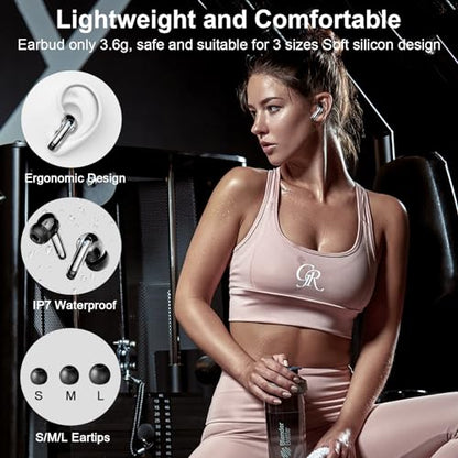 Wireless Earbuds, Bluetooth 5.3 Headphones Bass Stereo, 48Hours Playtime, 4 ENC Mic Clear Calls, Noise Cancelling Ear Buds with LED Display Charging Case,IPX7 Waterproof Earphone for Android iOS Black - color: Black