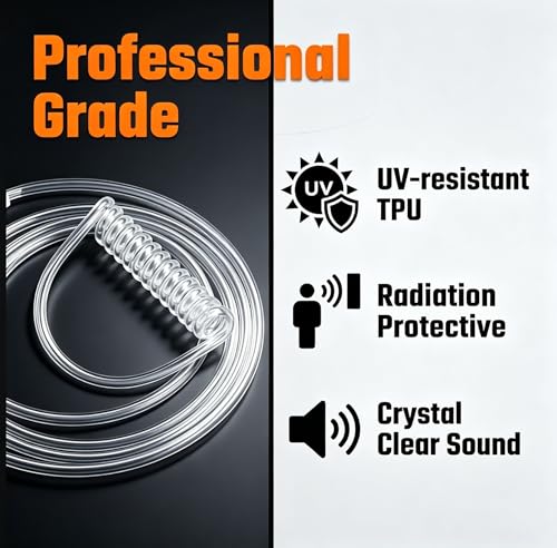 2 Pack Clear Acoustic Tube Replacement with Ear Fins Earmold | Two-Way Radio Police Earpiece Accessories, Soft Silicone Fins Anti-Slip Ear Mold Stable Fit - color: Clear