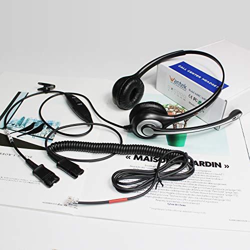 Wantek RJ9 Telephone Headset Dual with Noise Cancelling Mic, Quick Disconnect, Work for Yealink T42G T46G T48G T21P T41P Avaya 1608 9608 9611G 9650 Grandstream Cisco Snom Panasonic KXT Phones(602QY1)