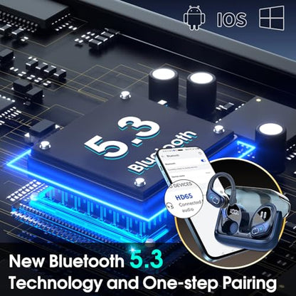 3 Sets Wireless Earbuds Sport, Bluetooth 5.4 Over Ear Buds Stereo Deep Bass Over Ear Bud with Earhooks, 75H Wireless Earphones with Mic, IPX7 Waterproof Earphone for Sports Black+Rose Gold+Blue