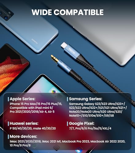 Tisino USB-C to 3.5mm Audio Adapter Aux Cord to USB C, 6.6ft/2m | USB-C to 1/8" Male Aux Cable for Car Stereo Speaker, Compatible with iPhone 16/15 Pro Max, Galaxy S24/S23 Ultra/Pixel 9 - size: 6.6 ft