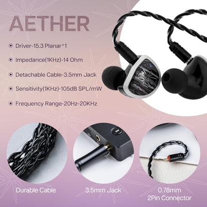 Linsoul Kiwi Ears Aether in Ear Monitor, 15.3mm Large Planar Driver IEM Earphone + Kiwi Ears SONICAP Waterproof Earbud Case
