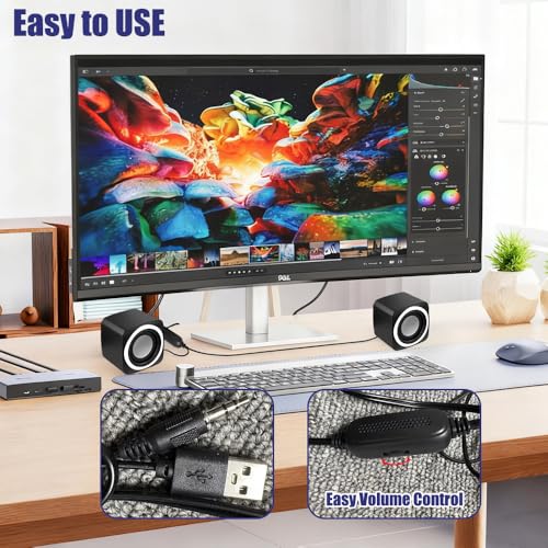 Basics Stereo 2.0 Speakers for PC or Laptop with Volume Control,USB-Powered, 1 Pair, Black - color: Black