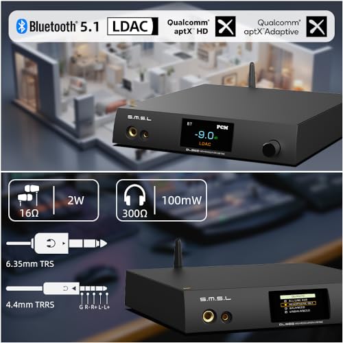 S.M.S.L DL300 Audio DAC with Headphone Amplifier, AK4499EX+AK4191EQ Chip, PCM 32bit/768kHz DSD Native DSD512 XMOS XU-316,USB/Optical/Coaxial/Bluetooth/I2S Input with Remote Control