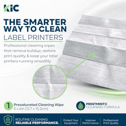 KIC> KICTeam - Label Printer Cleaning Wipes (100 Wipes) - NSF Certified - Presaturated with PrintMint | NSF Certified, For Cleaning Printer Printhead, Platen Rollers & Cutter, Saturated with Fast-Acting Formula - K2-WST100PM