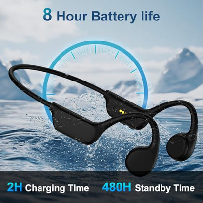 Swimming Headphones, IPX8 Waterproof Bone Conduction Headphone Wireless Underwater Earbuds with Replacement Magnetic Charging Cable