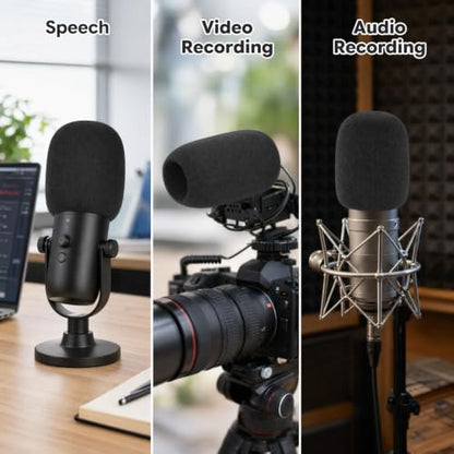 Foam Microphone Cover, 2Pcs Black Headset Mic Windscreen Covers, Soft Microphone Protectiors Caps for Standard Handheld Microphone, Studio, Podcast Recording, Host, Presenter, Anchor, KTV