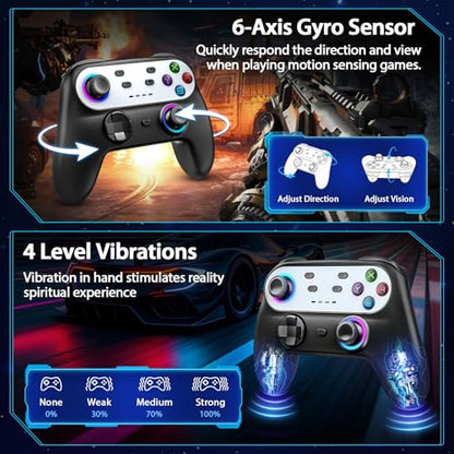 HUDOBBYE Switch Pro Controller Wireless for Switch/OLED/Lite Accessories, Wireless iOS Android Remote Gamepad, Wired PC Game Joystick, Switch Turbo Controller with Cool Led Light,Programmable - color: LED Black and Silvery