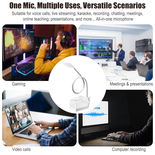 3.5 mm Jack Computer Microphone, Plug &Play Desktop Omnidirectional Condenser PC Laptop Mic, Ideal for Recording, Gaming, Streaming, Podcast Microphone, White